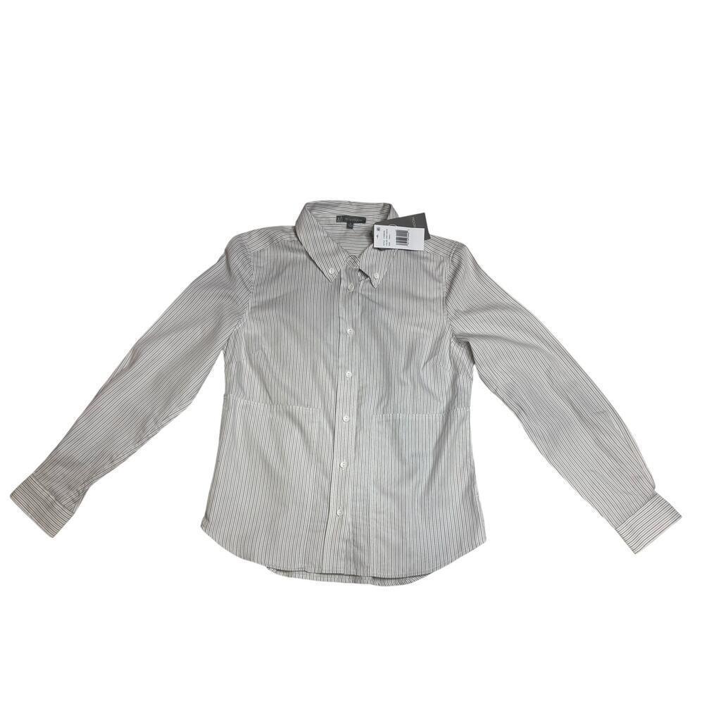 Wit & Wisdom Gray Pinstripe Button Down Shirt Blouse SZ SM